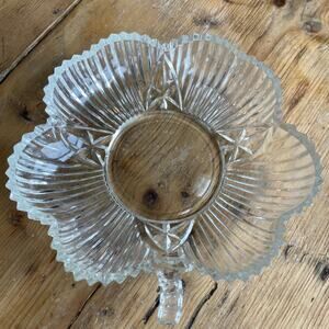 Vintage Federal Glass Shamrock Clover Clear Glass Candy/Nut Dish